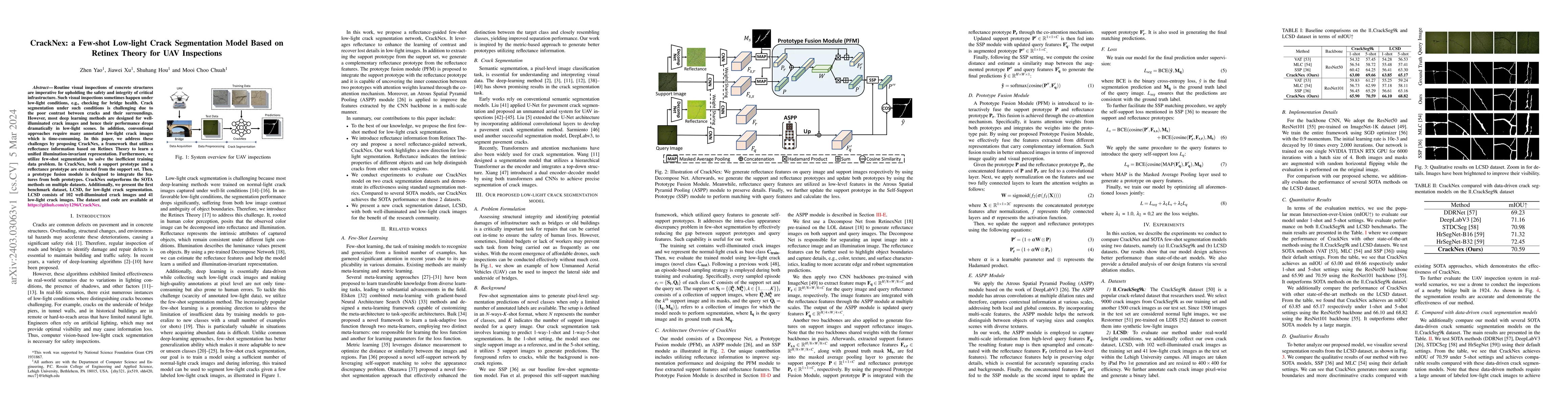 Thumbnail for CrackNex: a Few-shot Low-light Crack Segmentation Model Based on Retinex
  Theory for UAV Inspections