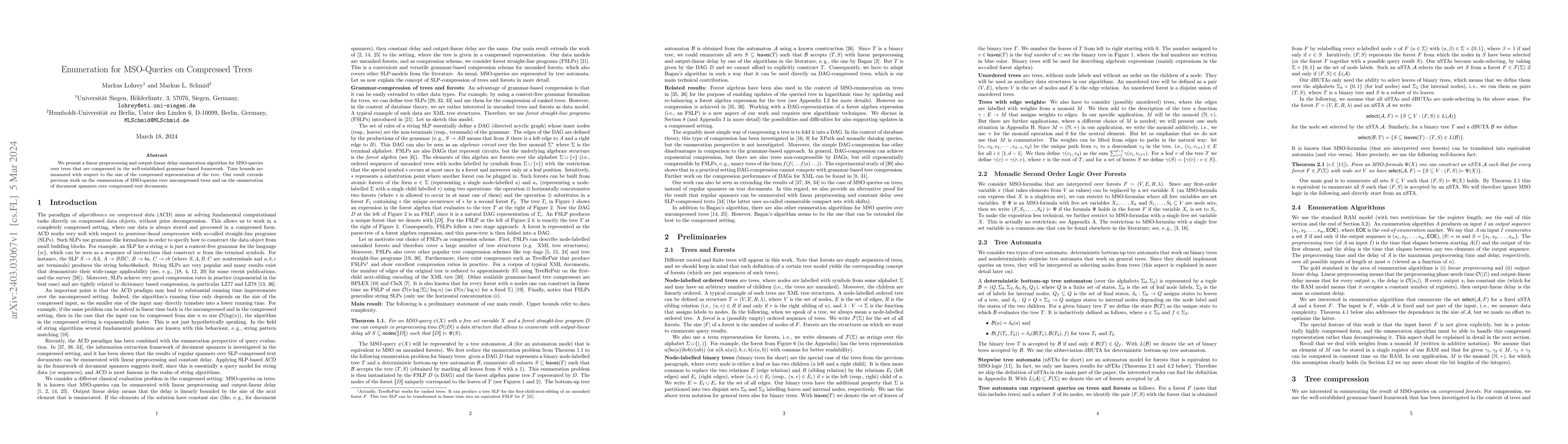 Thumbnail for Enumeration for MSO-Queries on Compressed Trees
