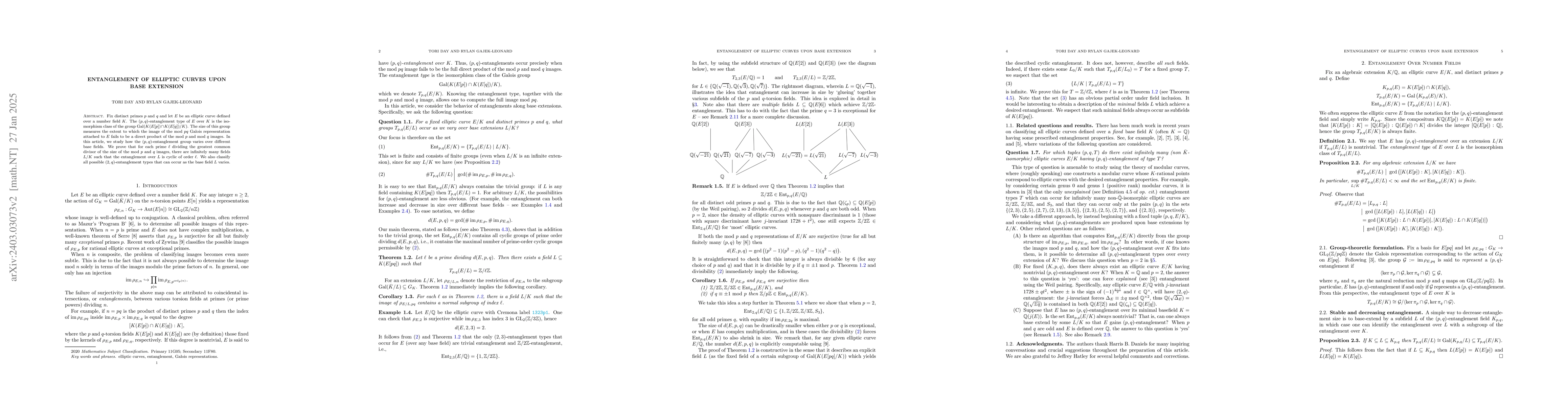 Thumbnail for Entanglement of elliptic curves upon base extension