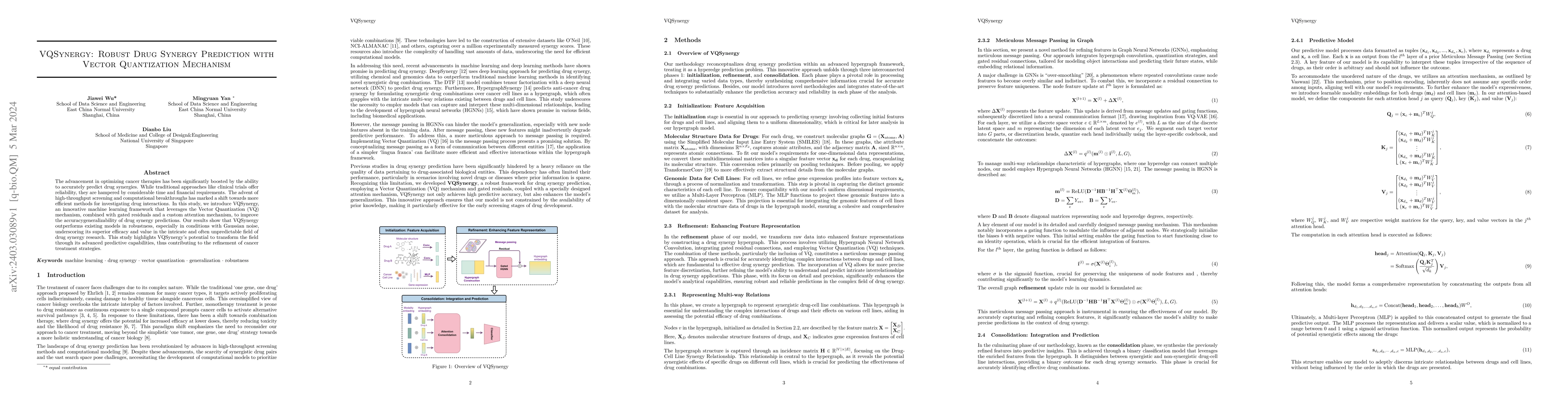 Thumbnail for VQSynery: Robust Drug Synergy Prediction With Vector Quantization
  Mechanism
