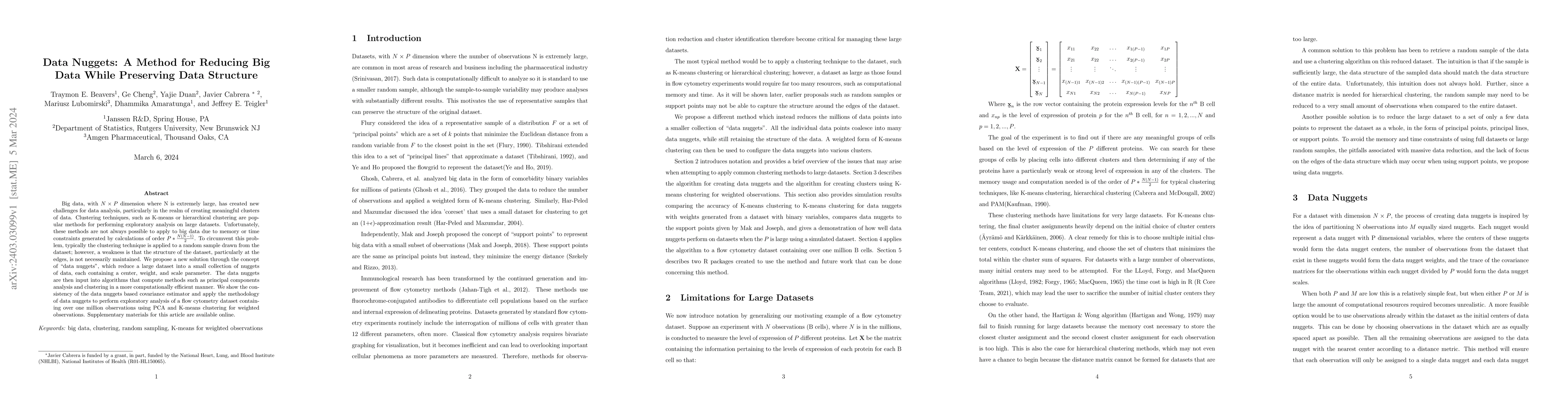 Thumbnail for Data Nuggets: A Method for Reducing Big Data While Preserving Data
  Structure
