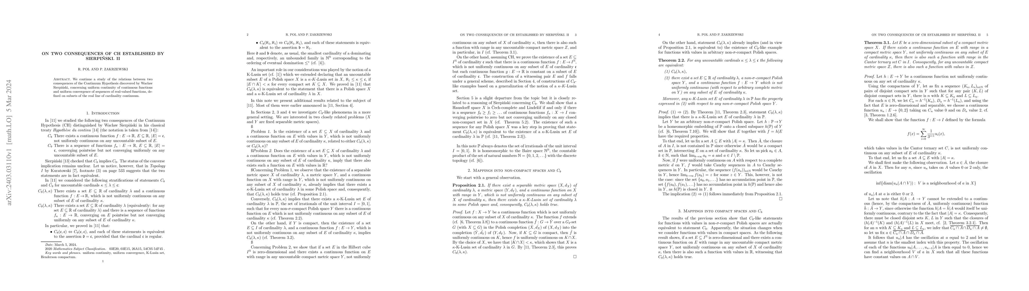 Thumbnail for On two consequences of CH established by Sierpinski. II