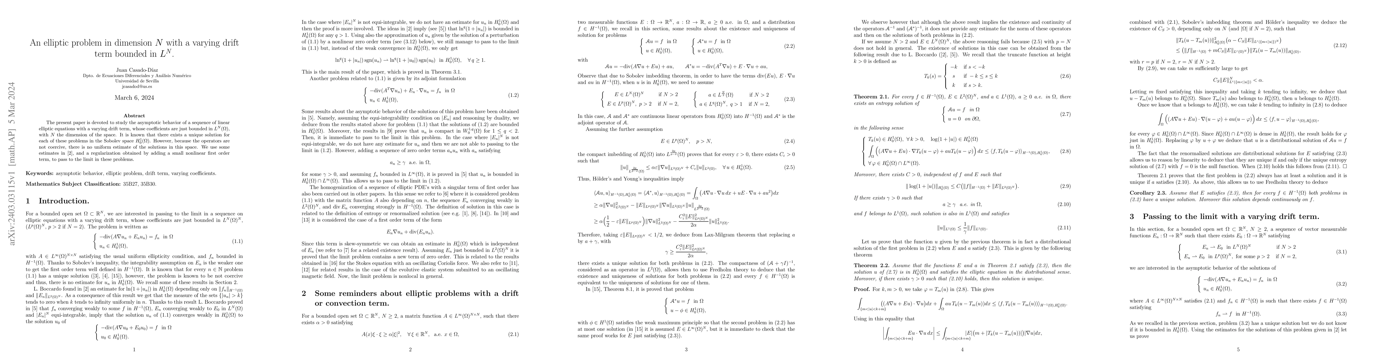 Thumbnail for An elliptic problem in dimension N with a varying drift term bounded in
  $L^N$