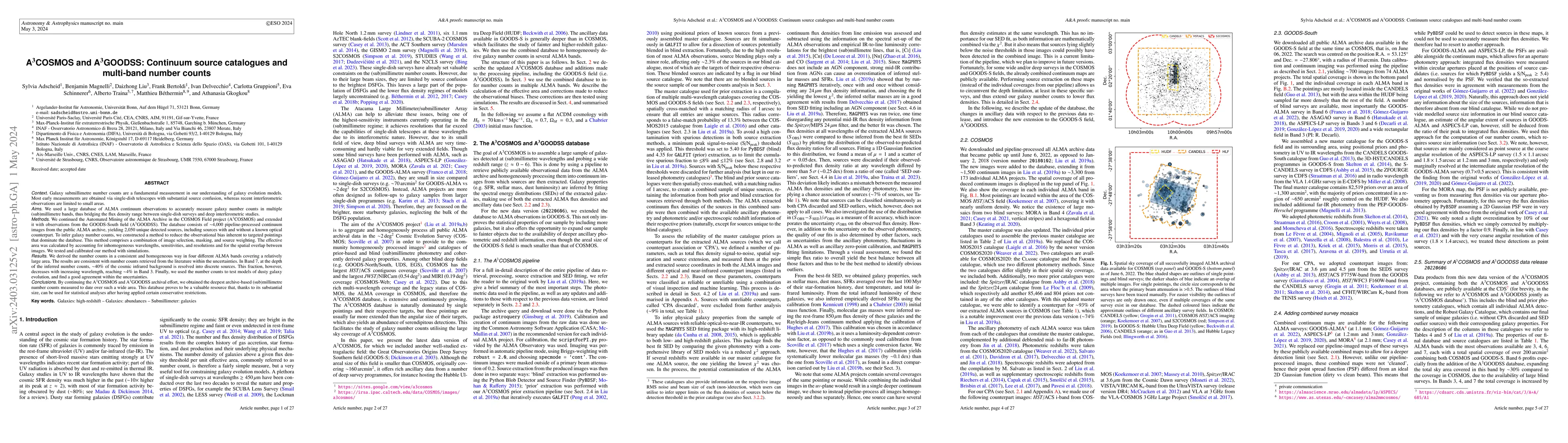 Thumbnail for A$^3$COSMOS and A$^3$GOODSS: Continuum Source Catalogues and Multi-band
  Number Counts