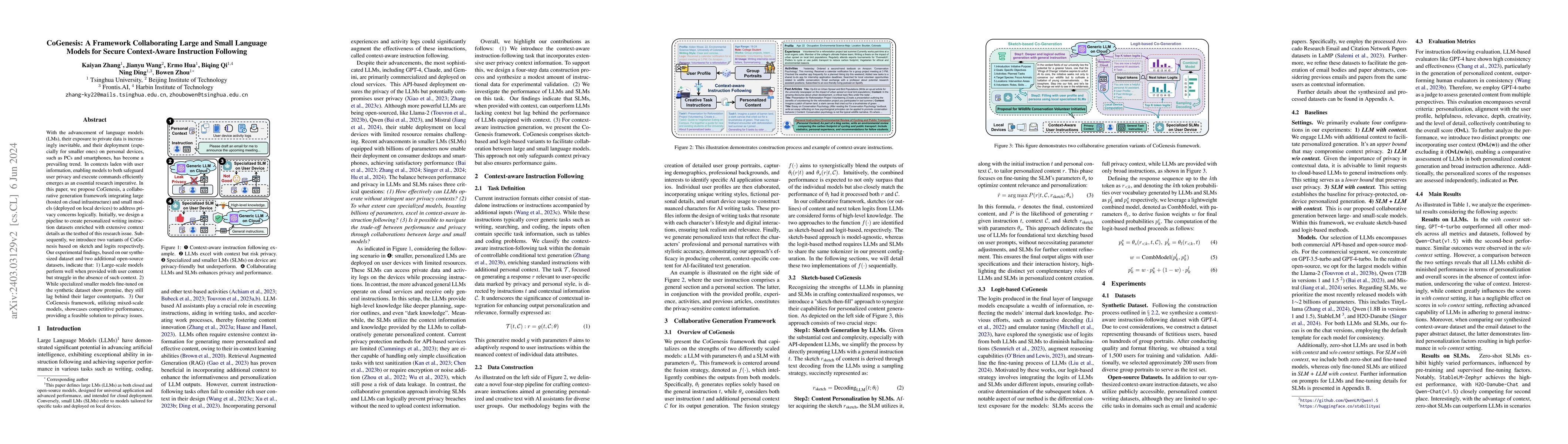 Thumbnail for CoGenesis: A Framework Collaborating Large and Small Language Models for
  Secure Context-Aware Instruction Following