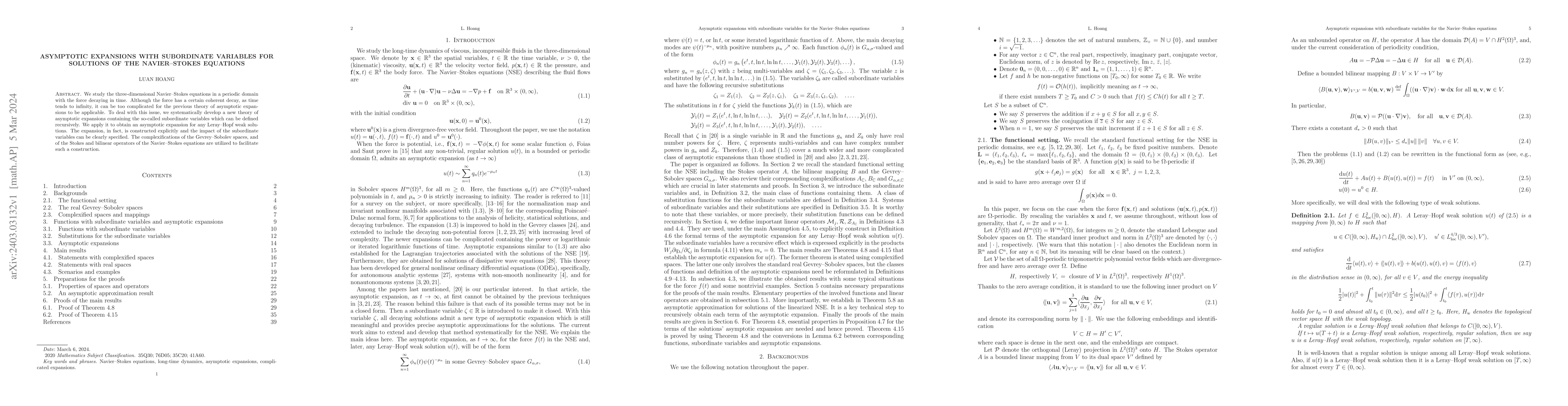 Thumbnail for Asymptotic expansions with subordinate variables for solutions of the
  Navier-Stokes equations