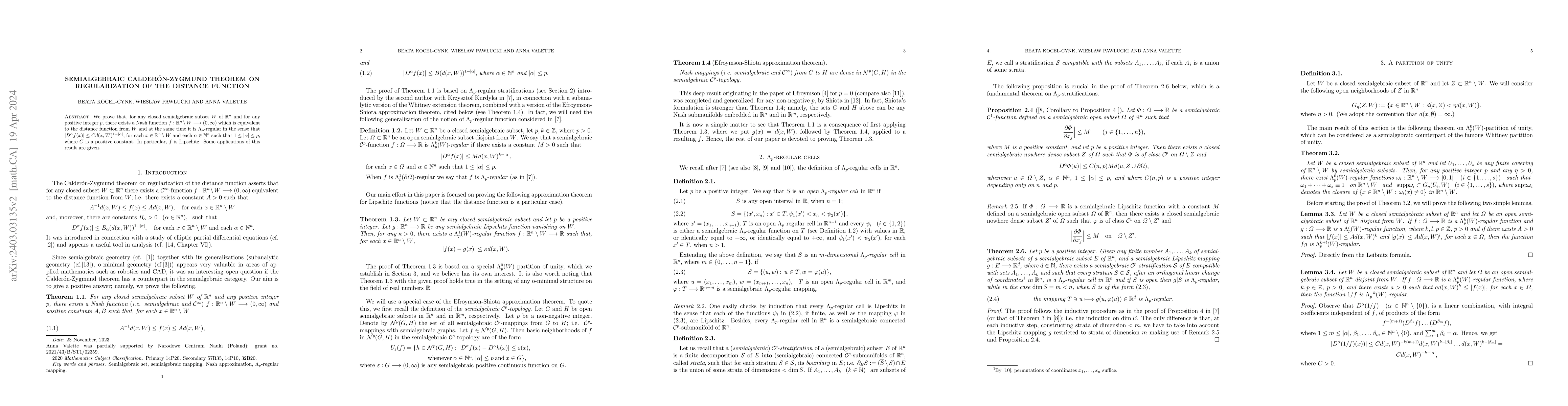 Thumbnail for Semialgebraic Calderon-Zygmund theorem on regularization of the distance
  function