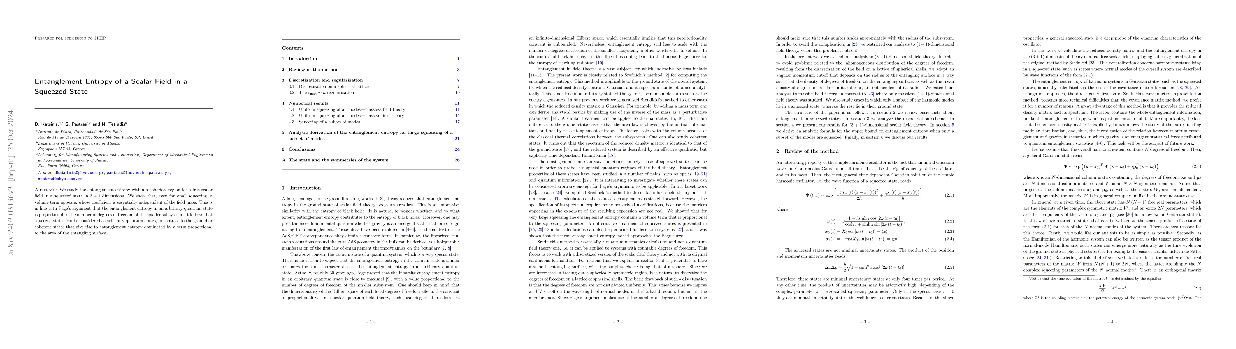 Thumbnail for Entanglement Entropy of a Scalar Field in a Squeezed State