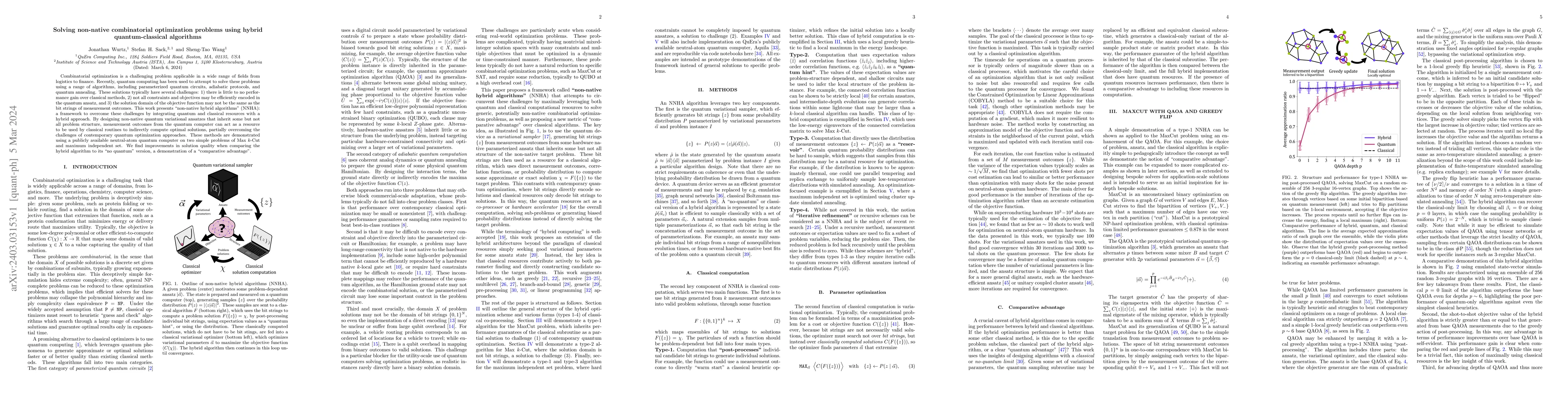 Thumbnail for Solving non-native combinatorial optimization problems using hybrid
  quantum-classical algorithms