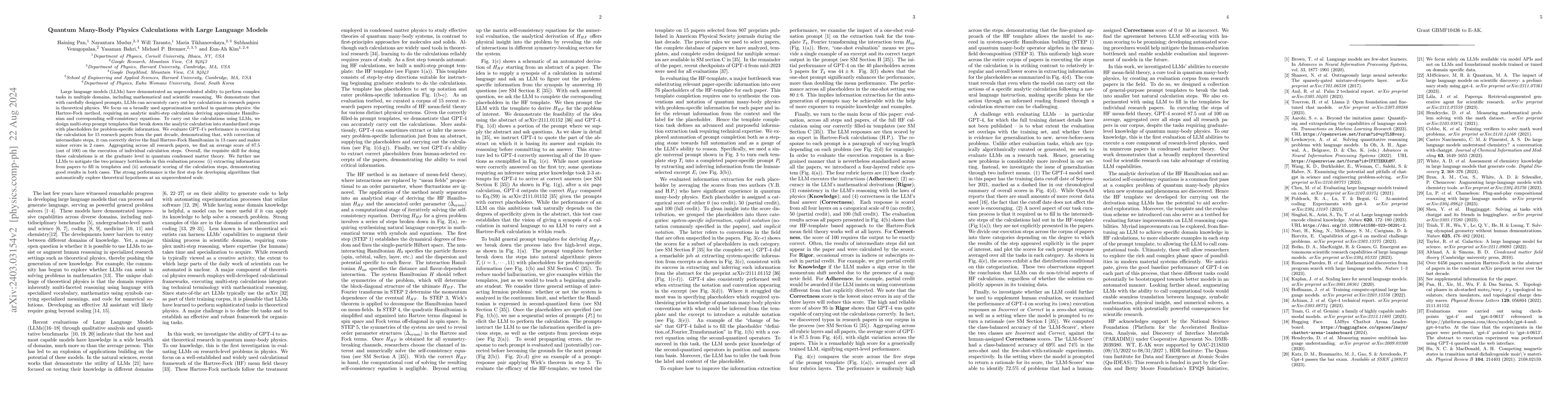 Thumbnail for Quantum Many-Body Physics Calculations with Large Language Models