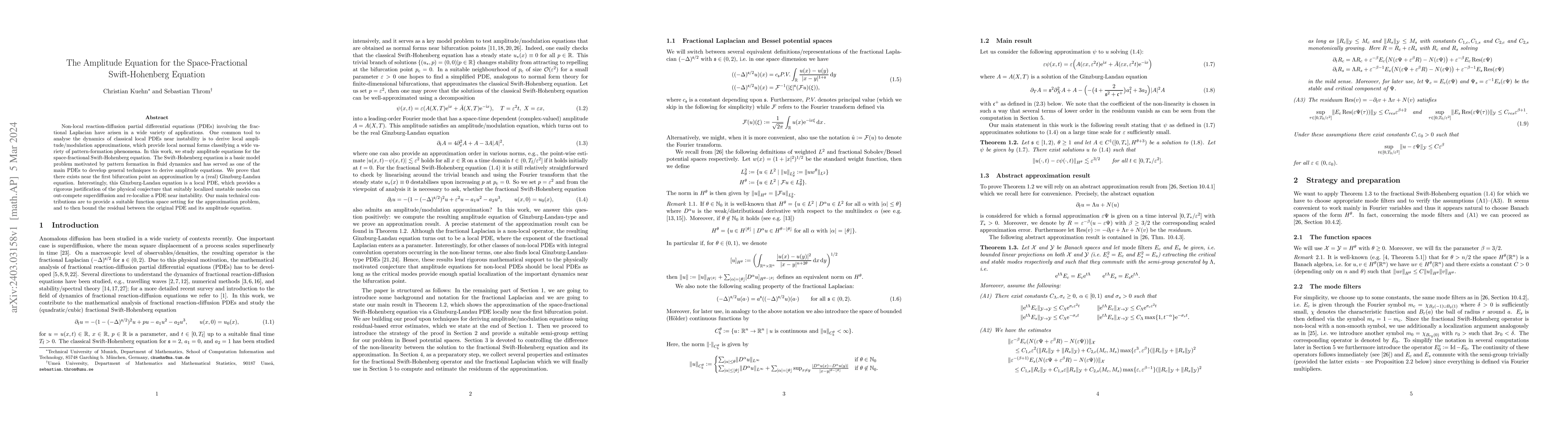 Thumbnail for The Amplitude Equation for the Space-Fractional Swift-Hohenberg Equation
