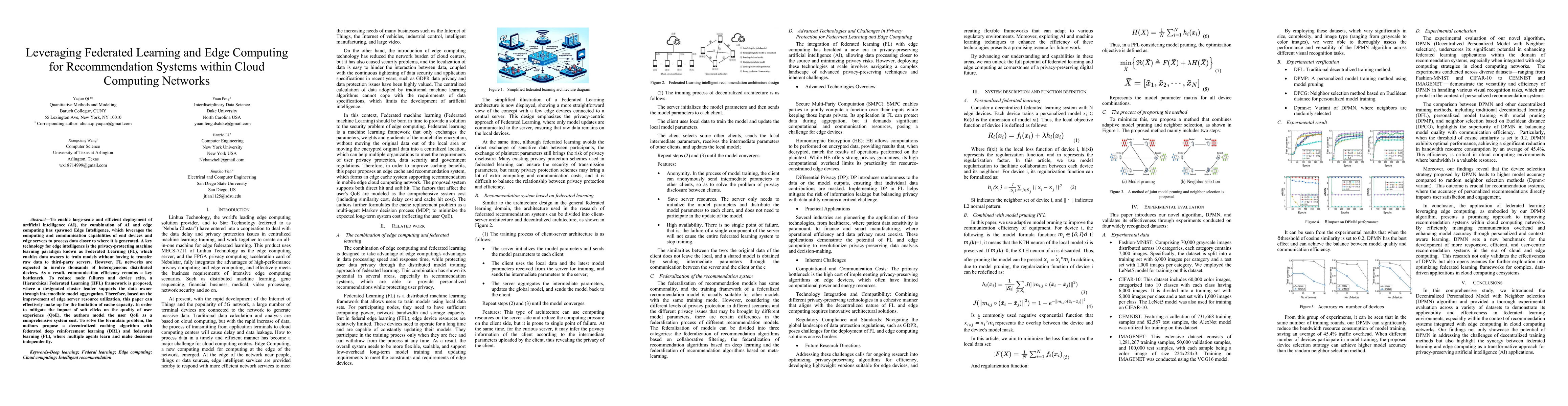 Thumbnail for Leveraging Federated Learning and Edge Computing for Recommendation
  Systems within Cloud Computing Networks