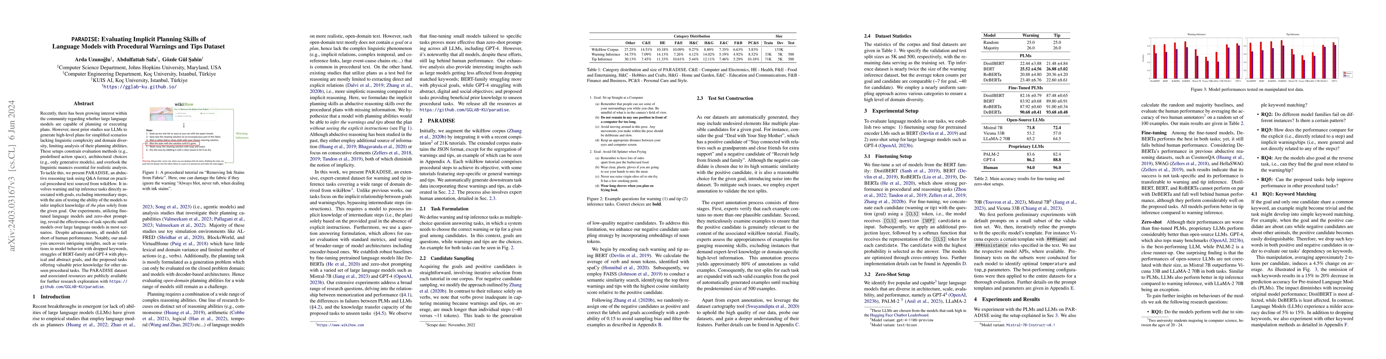 Thumbnail for PARADISE: Evaluating Implicit Planning Skills of Language Models with
  Procedural Warnings and Tips Dataset