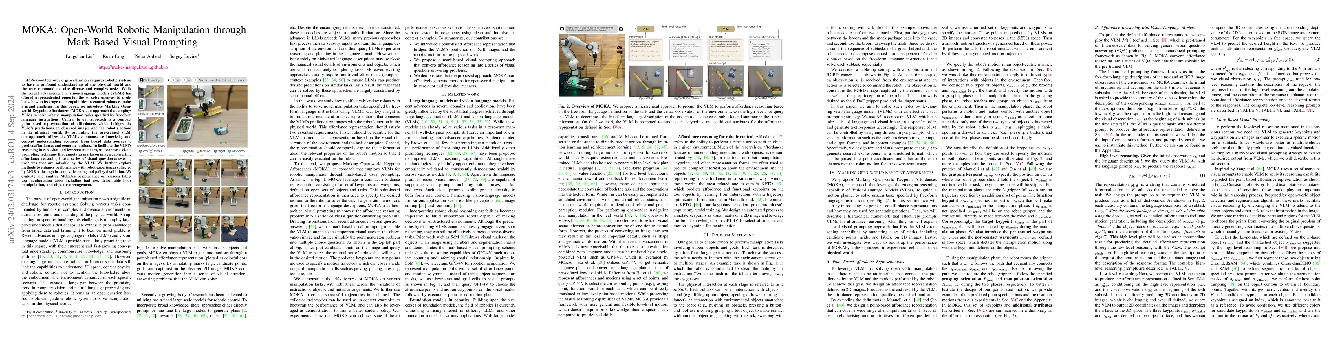 Thumbnail for MOKA: Open-Vocabulary Robotic Manipulation through Mark-Based Visual
  Prompting