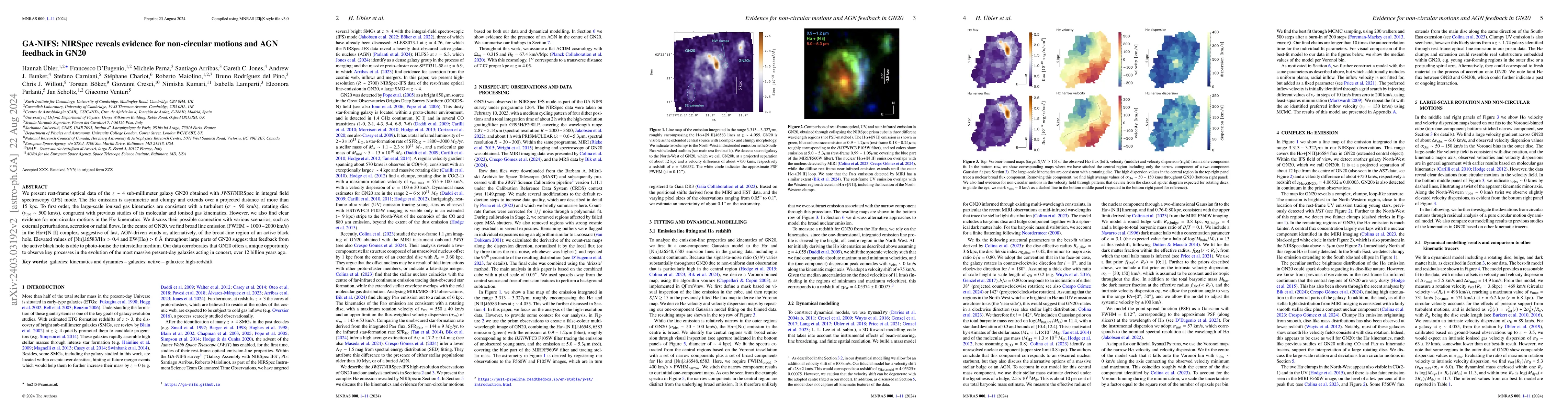 Thumbnail for GA-NIFS: NIRSpec reveals evidence for non-circular motions and AGN
  feedback in GN20