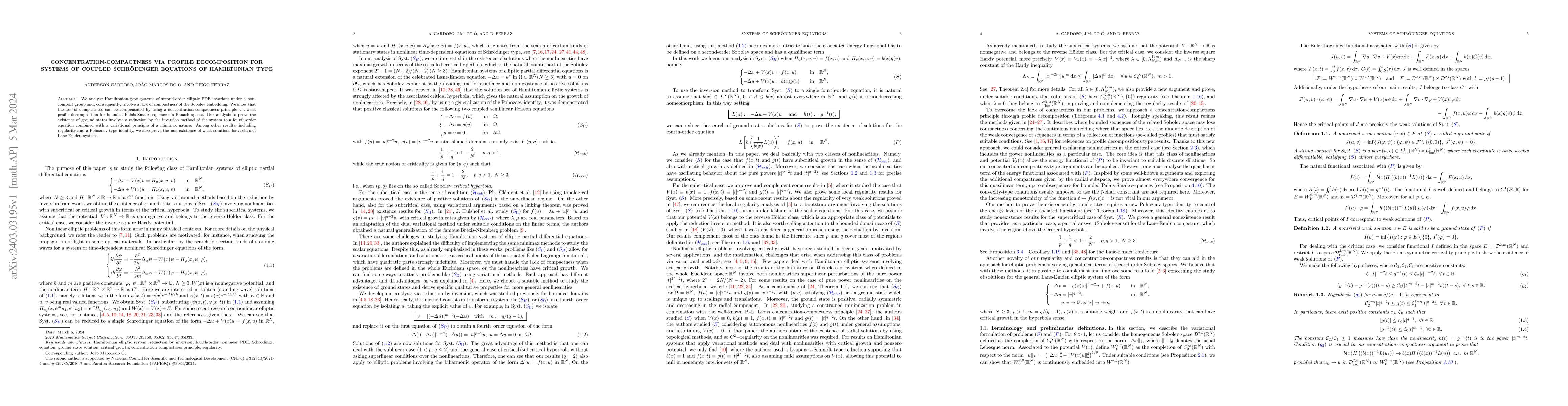 Thumbnail for Concentration-compactness via profile decomposition for systems of
  coupled Schr\"{o}dinger equations of Hamiltonian type