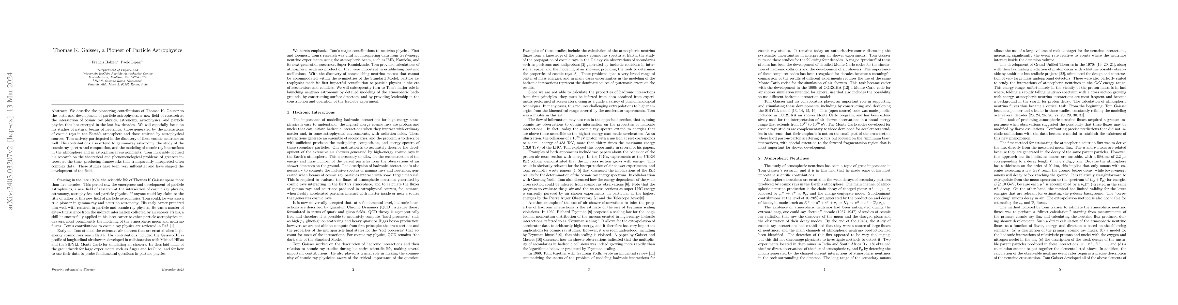 Thumbnail for Thomas K. Gaisser, a Pioneer of Particle Astrophysics