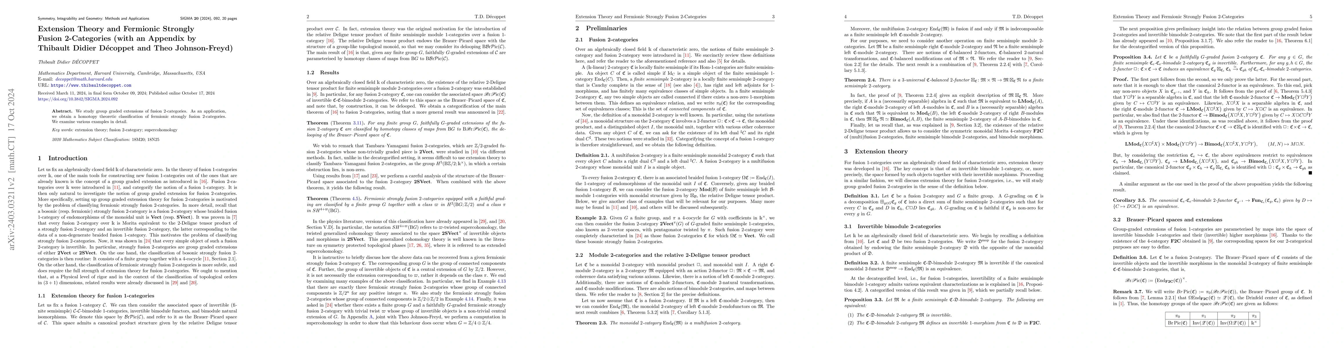 Thumbnail for Extension Theory and Fermionic Strongly Fusion 2-Categories
