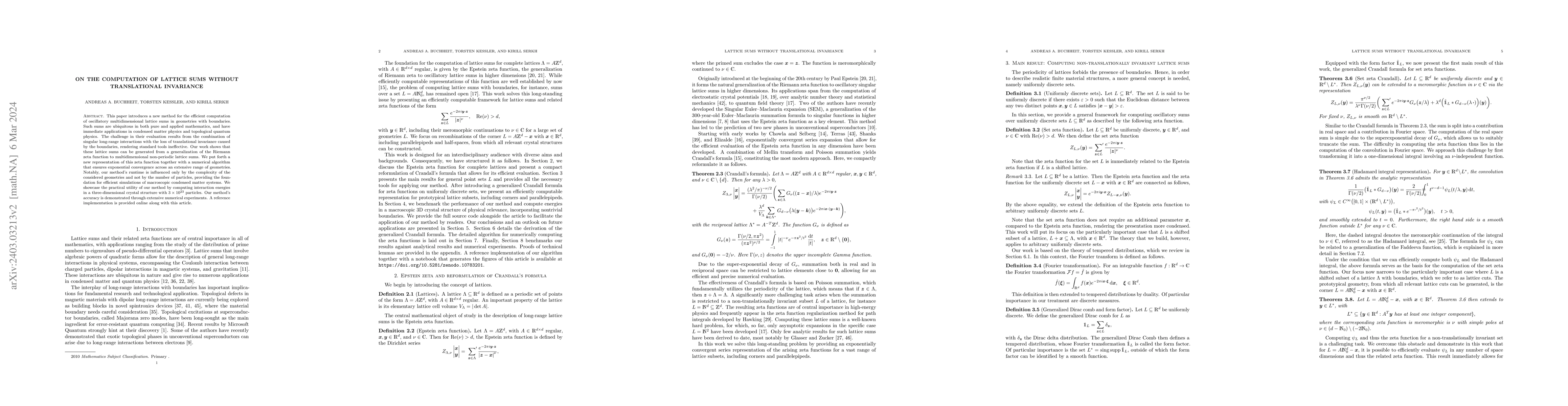 Thumbnail for On the computation of lattice sums without translational invariance