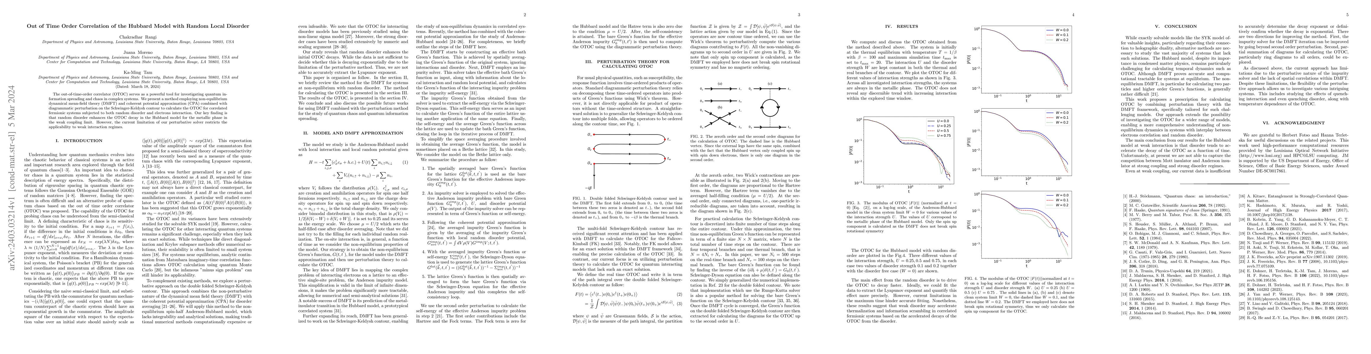 Thumbnail for Out of Time Order Correlation of the Hubbard Model with Random Local
  Disorder