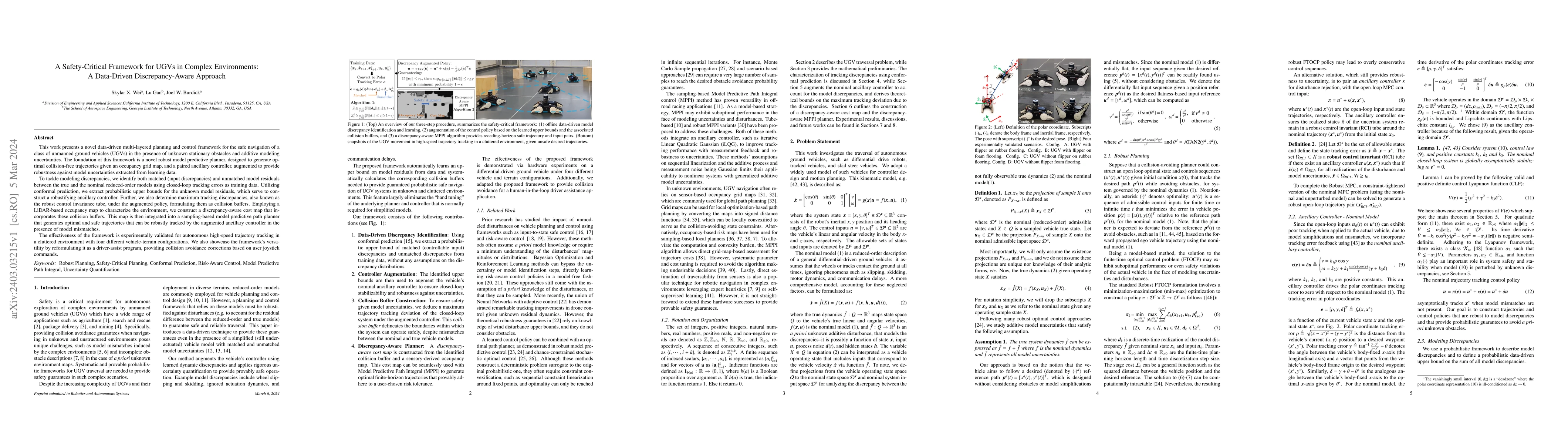 Thumbnail for A Safety-Critical Framework for UGVs in Complex Environments: A
  Data-Driven Discrepancy-Aware Approach