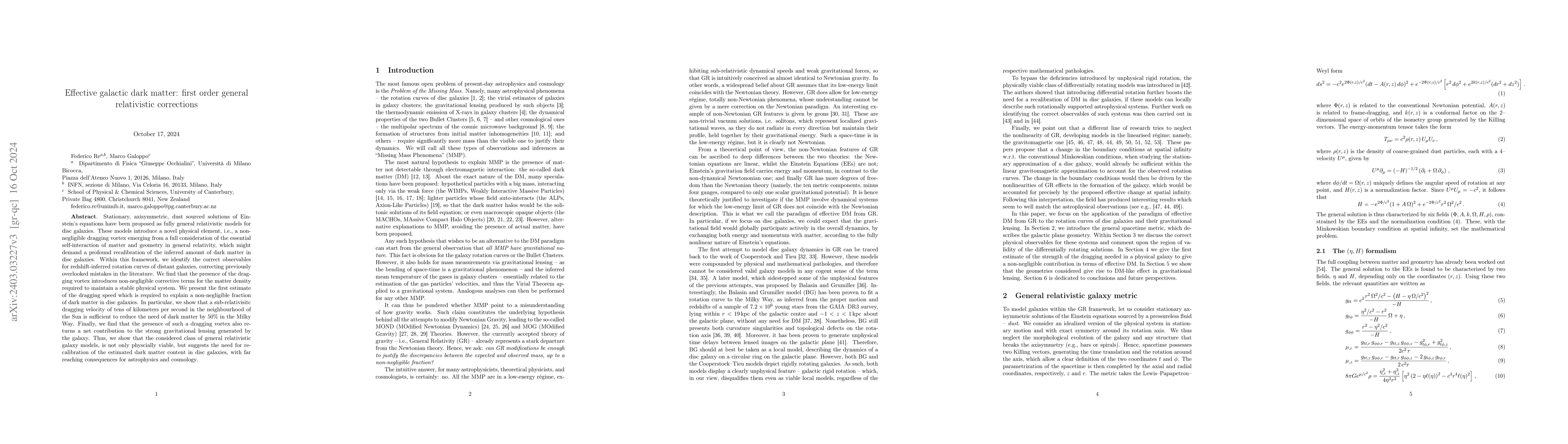 Thumbnail for Effective galactic dark matter: first order general relativistic
  corrections