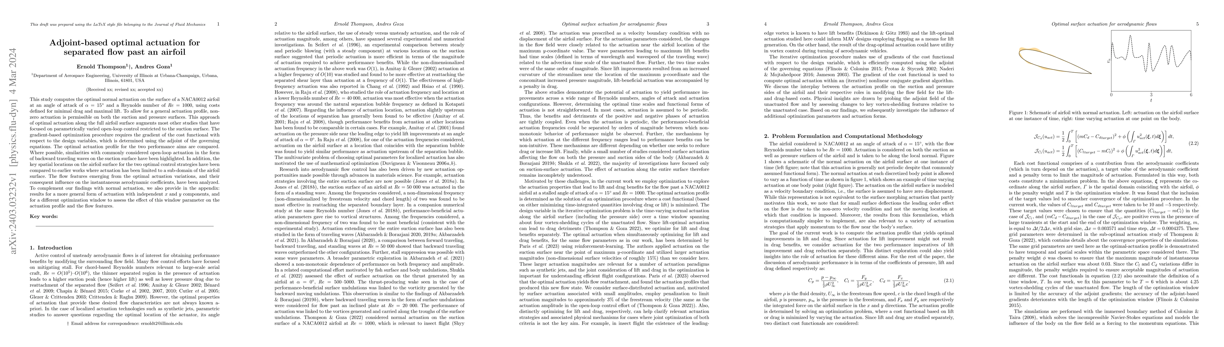 Thumbnail for Adjoint-based optimal actuation for separated flow past an airfoil