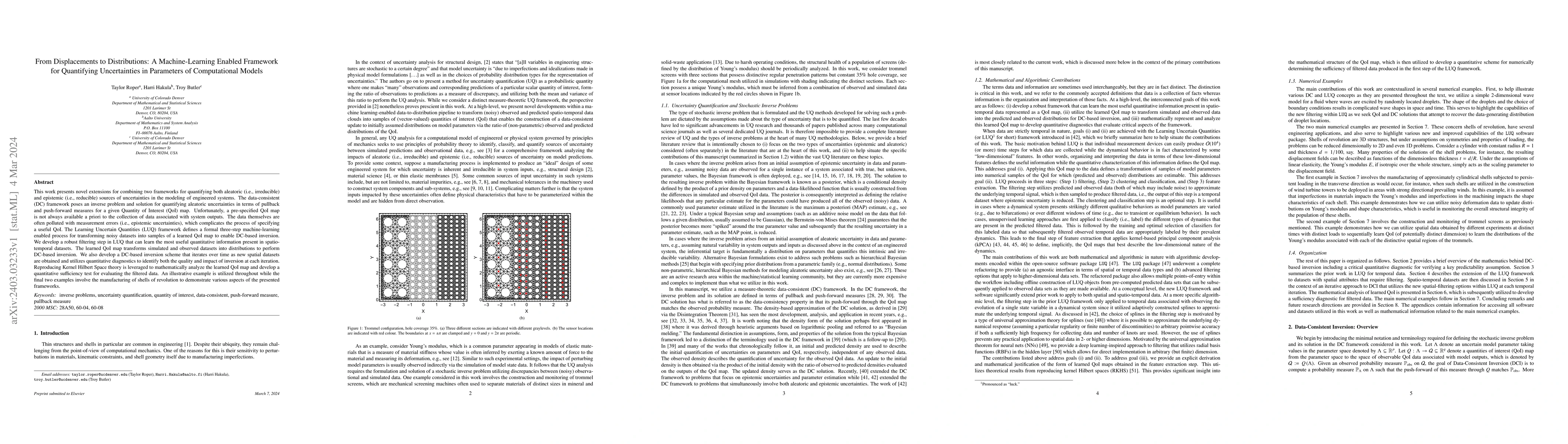 Thumbnail for From Displacements to Distributions: A Machine-Learning Enabled
  Framework for Quantifying Uncertainties in Parameters of Computational Models