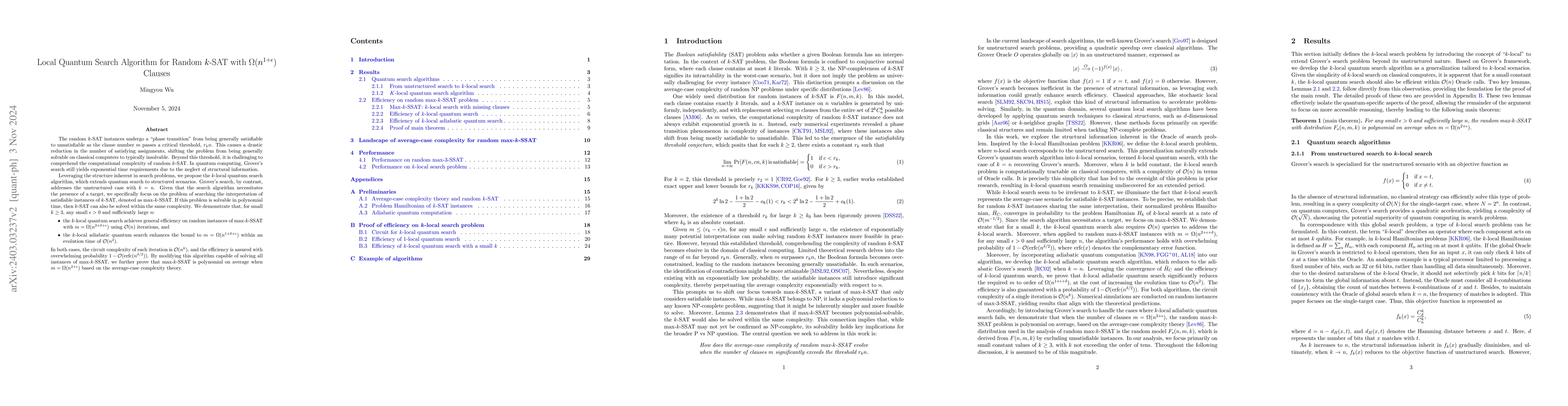 Thumbnail for Efficiency of k-Local Quantum Search and its Adiabatic Variant on Random
  k-SAT