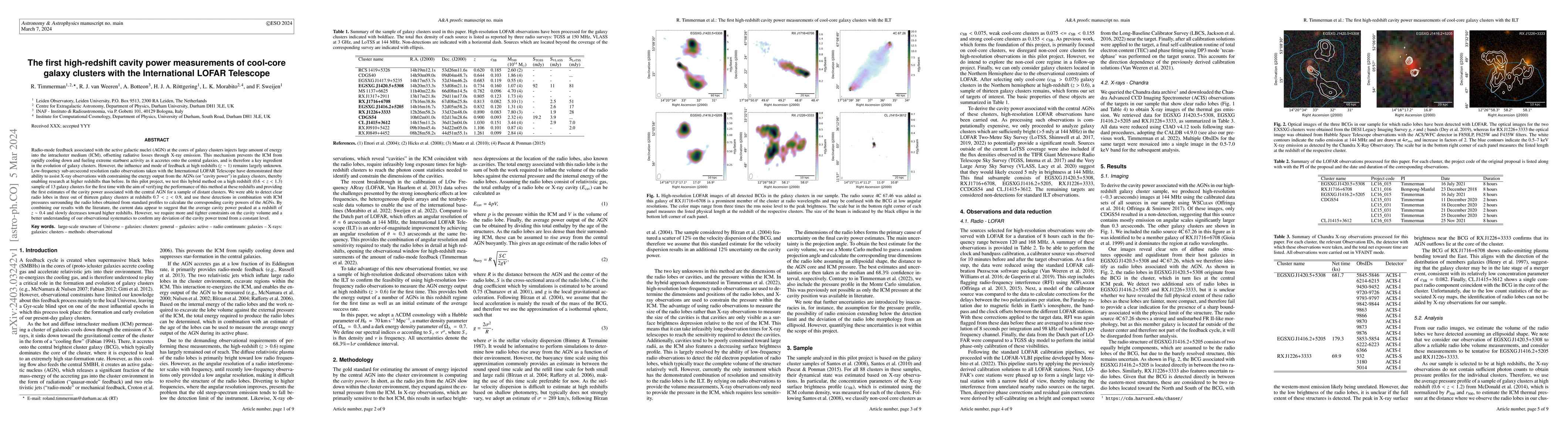 Thumbnail for The first high-redshift cavity power measurements of cool-core galaxy
  clusters with the International LOFAR Telescope