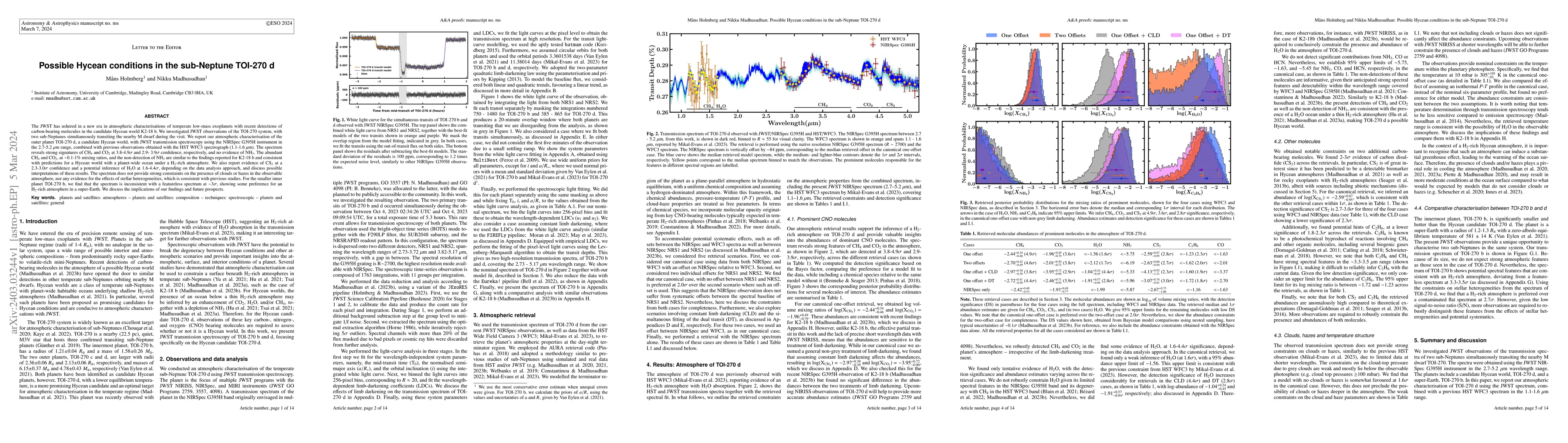 Thumbnail for Possible Hycean conditions in the sub-Neptune TOI-270 d