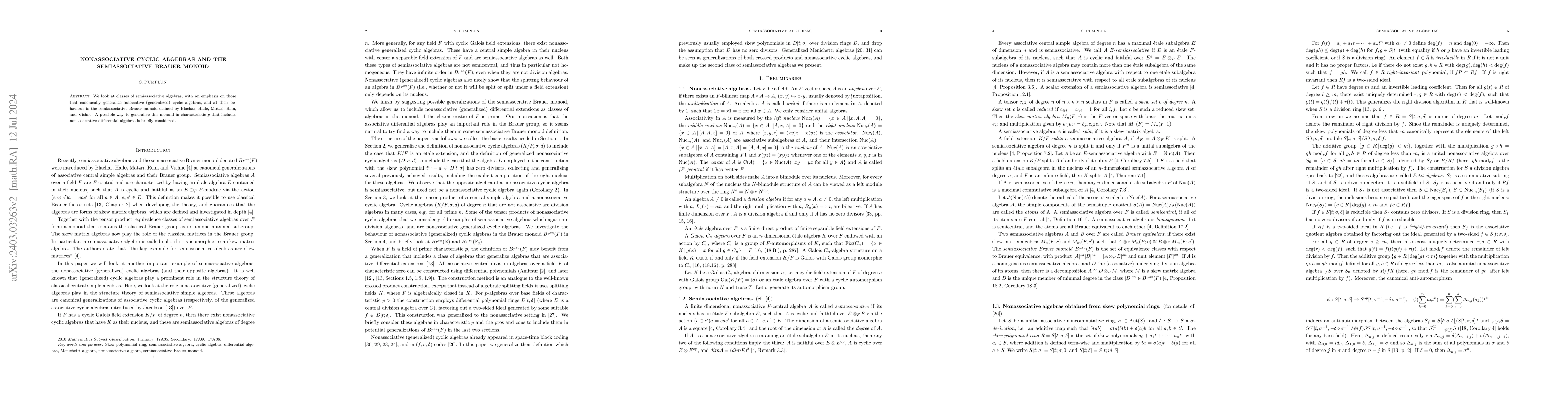 Thumbnail for Nonassociative cyclic algebras and the semiassociative Brauer monoid