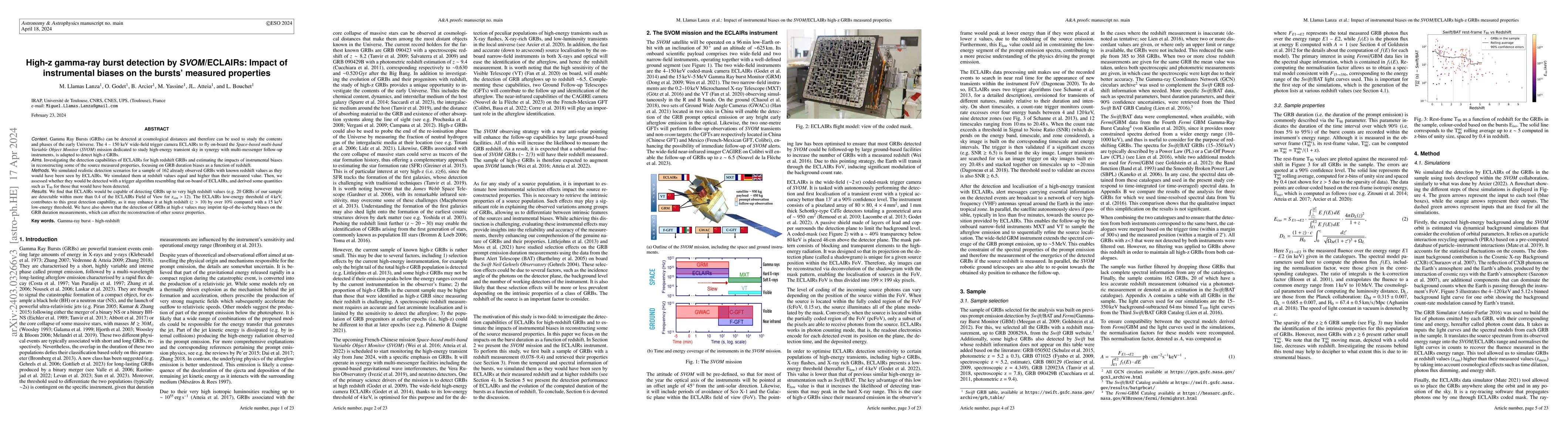 Thumbnail for High-z gamma-ray burst detection by SVOM/ECLAIRs: Impact of instrumental
  biases on the bursts' measured properties
