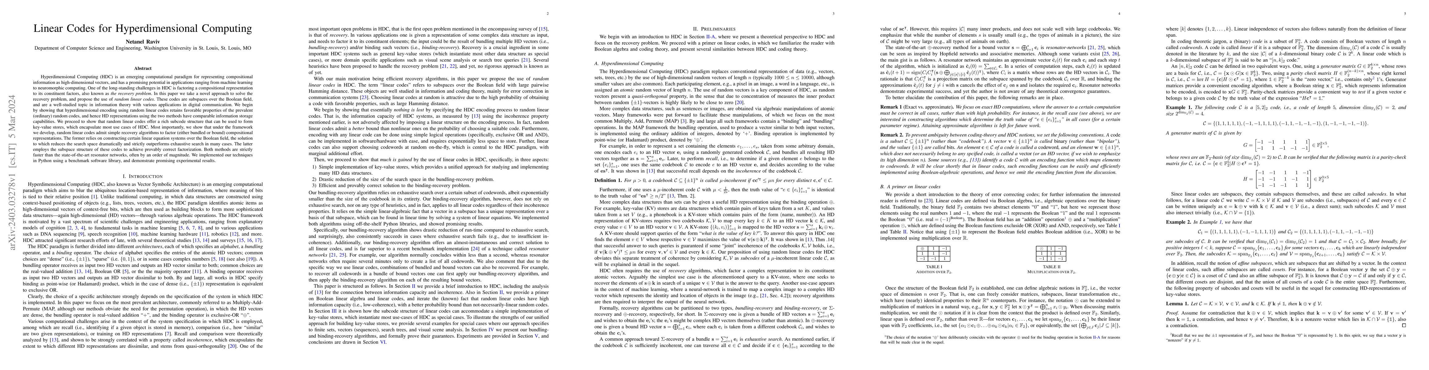 Thumbnail for Linear Codes for Hyperdimensional Computing