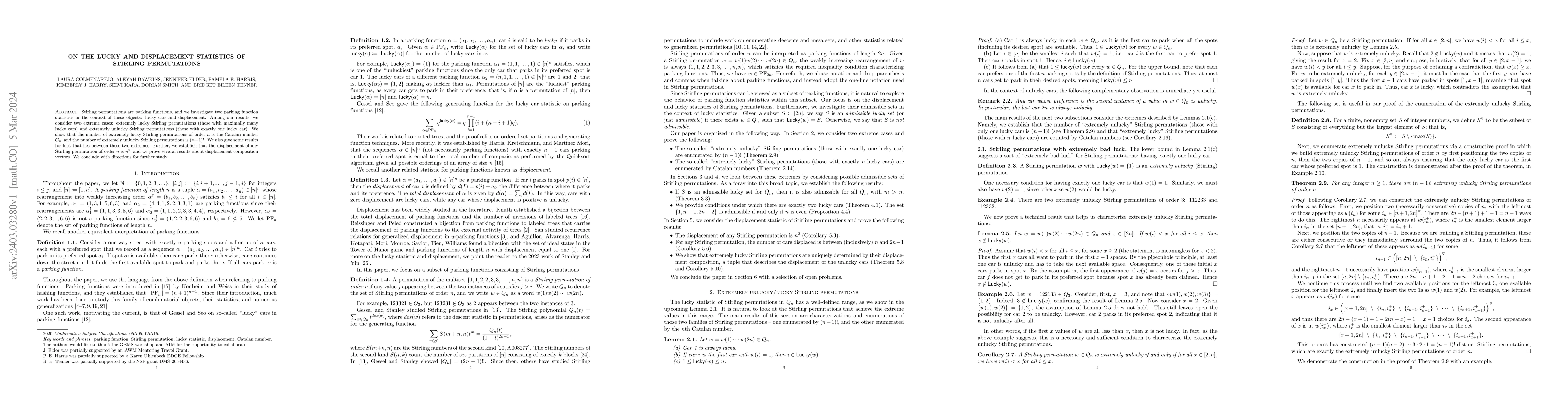 Thumbnail for On the Lucky and Displacement Statistics of Stirling Permutations