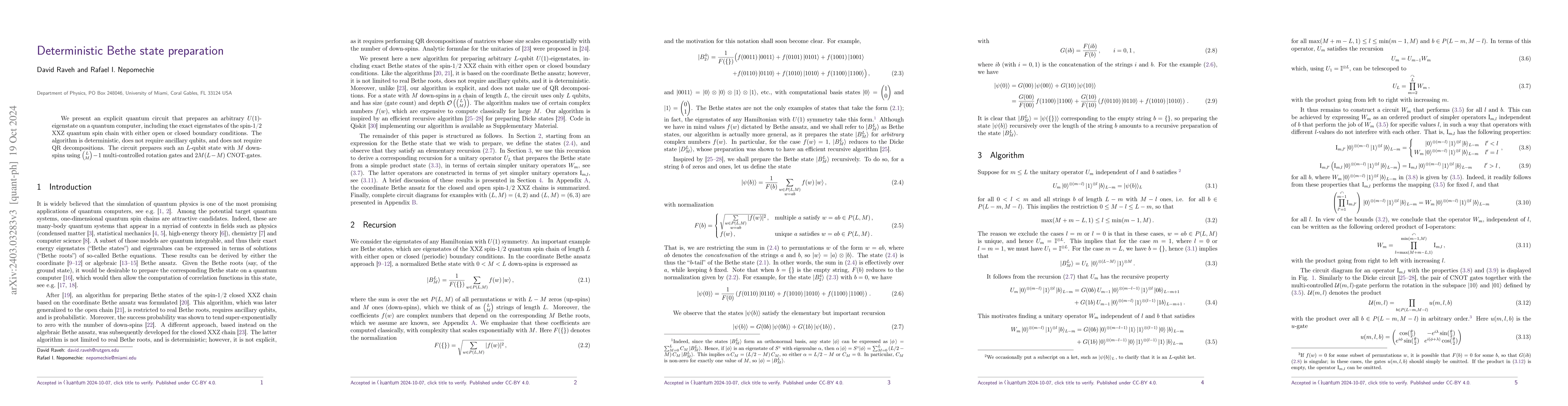 Thumbnail for Deterministic Bethe state preparation