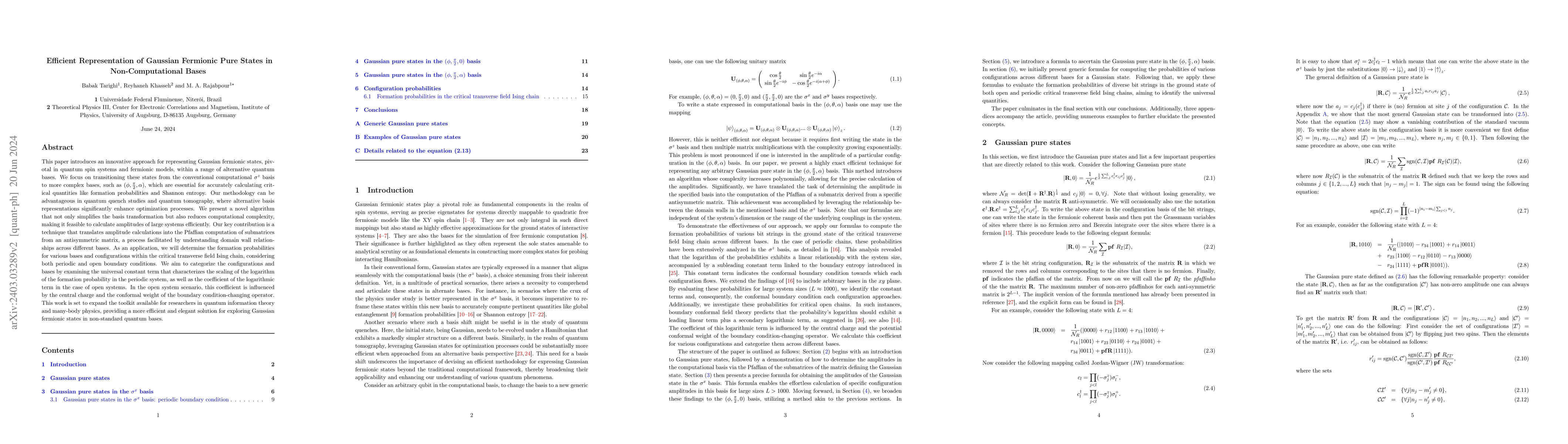 Thumbnail for Efficient Representation of Gaussian Fermionic Pure States in
  Non-Computational Bases