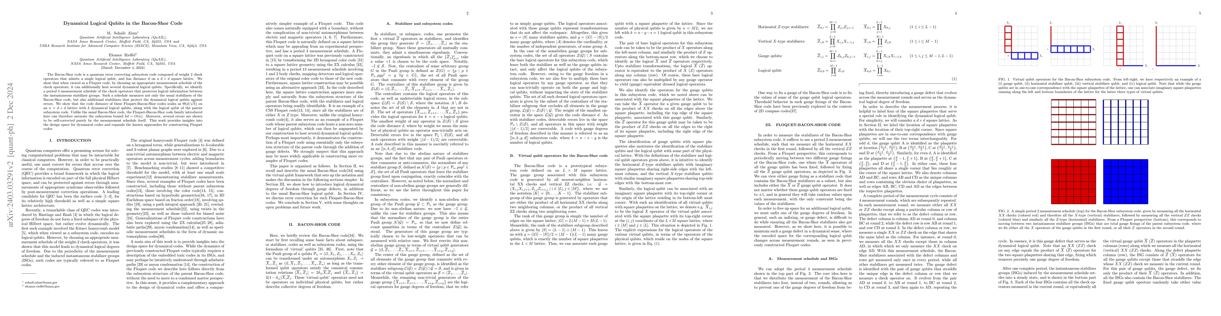 Thumbnail for Dynamical Logical Qubits in the Bacon-Shor Code