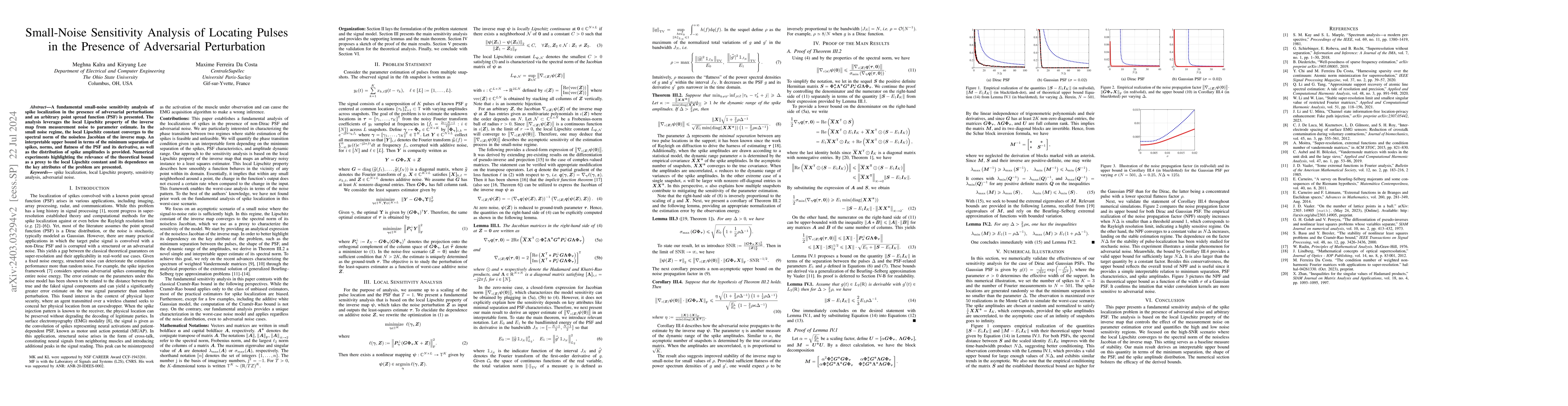 Thumbnail for Small-Noise Sensitivity Analysis of Locating Pulses in the Presence of
  Adversarial Perturbation