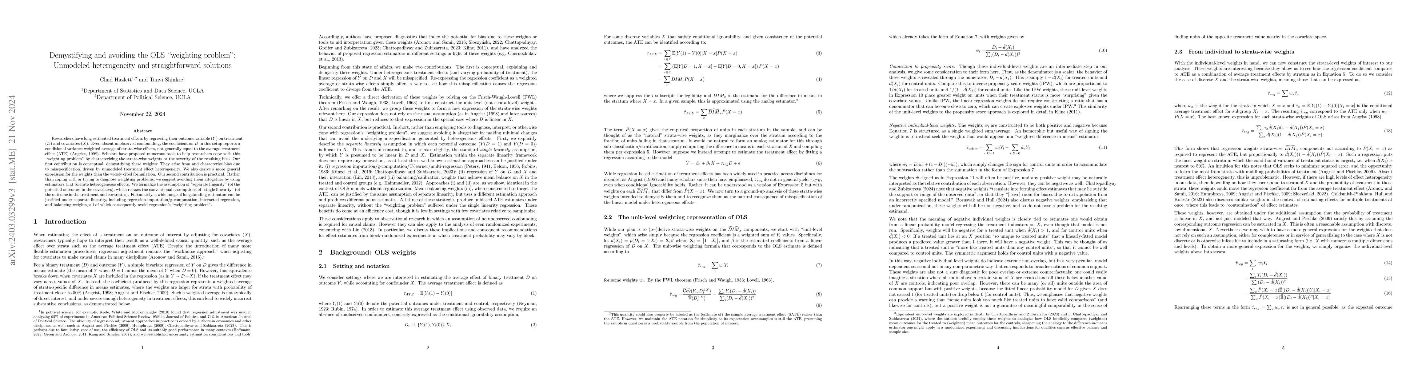 Thumbnail for Understanding and avoiding the "weights of regression": Heterogeneous
  effects, misspecification, and longstanding solutions