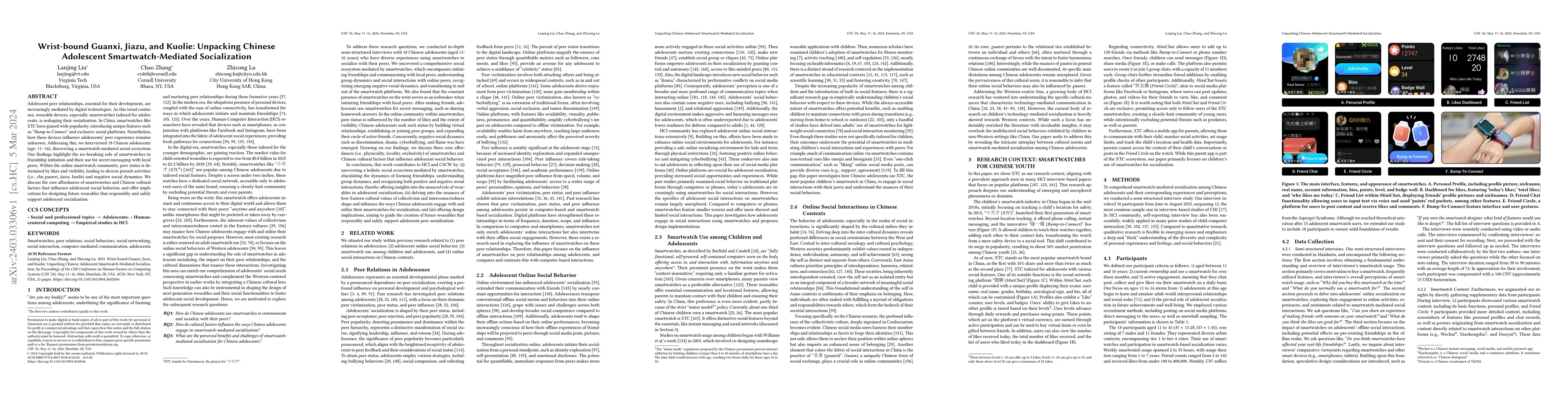 Thumbnail for Wrist-bound Guanxi, Jiazu, and Kuolie: Unpacking Chinese Adolescent
  Smartwatch-Mediated Socialization