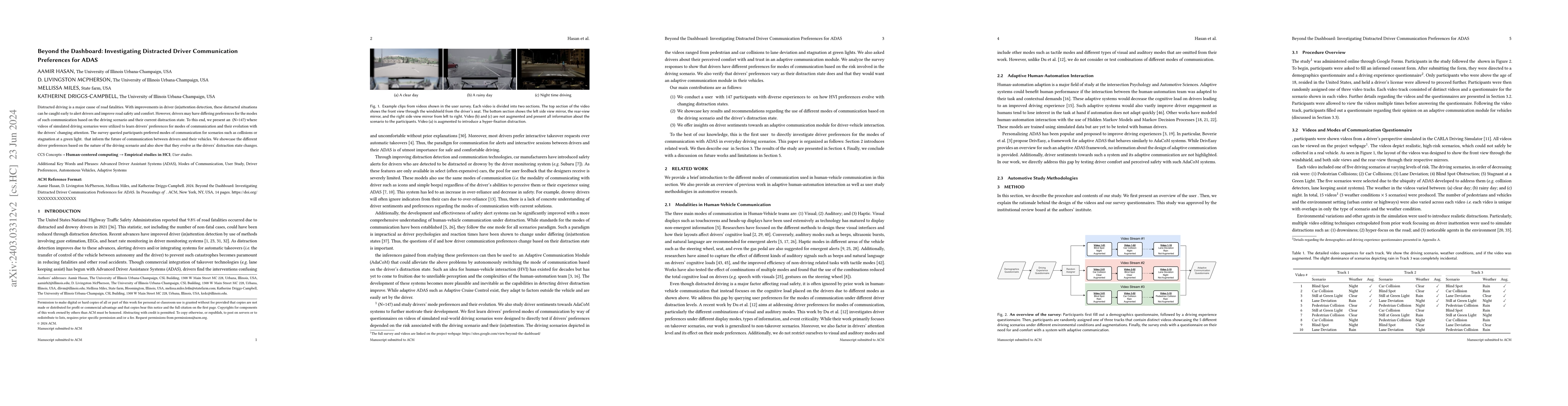 Thumbnail for Beyond the Dashboard: Investigating Distracted Driver Communication
  Preferences for ADAS