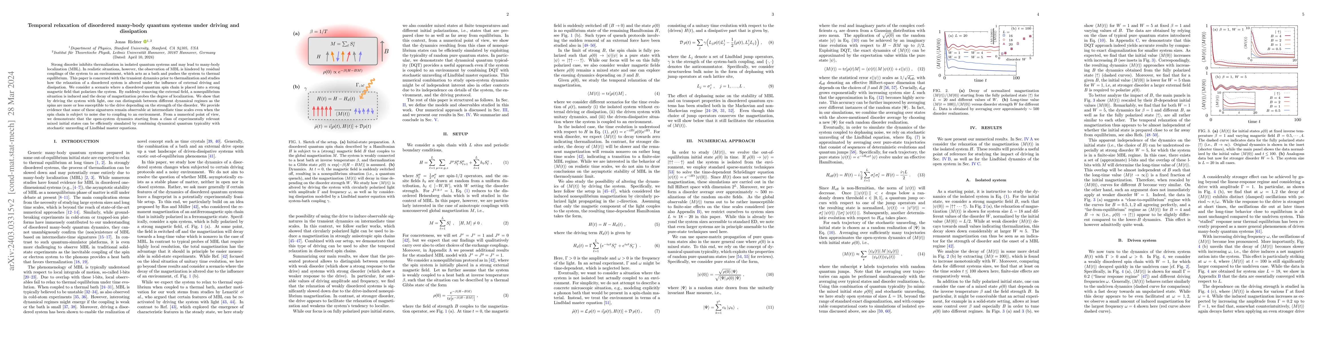 Thumbnail for Temporal relaxation of disordered many-body quantum systems under
  driving and dissipation