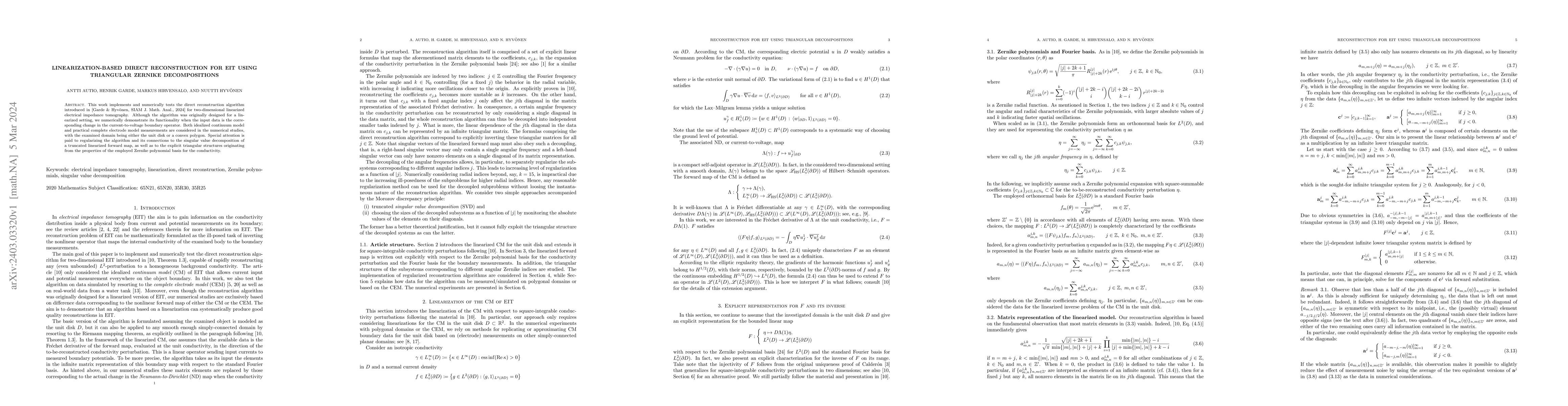 Thumbnail for Linearization-based direct reconstruction for EIT using triangular
  Zernike decompositions