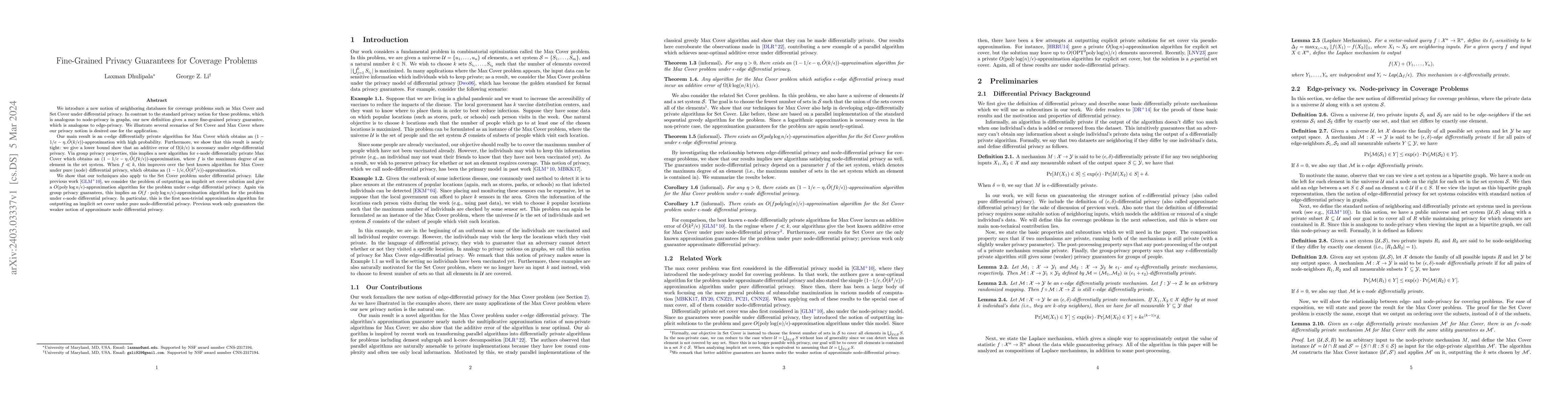 Thumbnail for Fine-Grained Privacy Guarantees for Coverage Problems