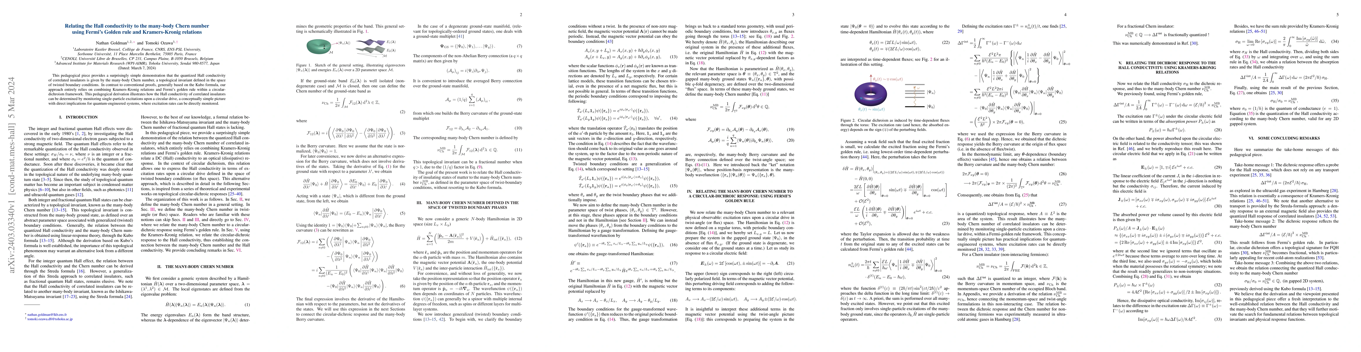 Thumbnail for Relating the Hall conductivity to the many-body Chern number using
  Fermi's Golden rule and Kramers-Kronig relations