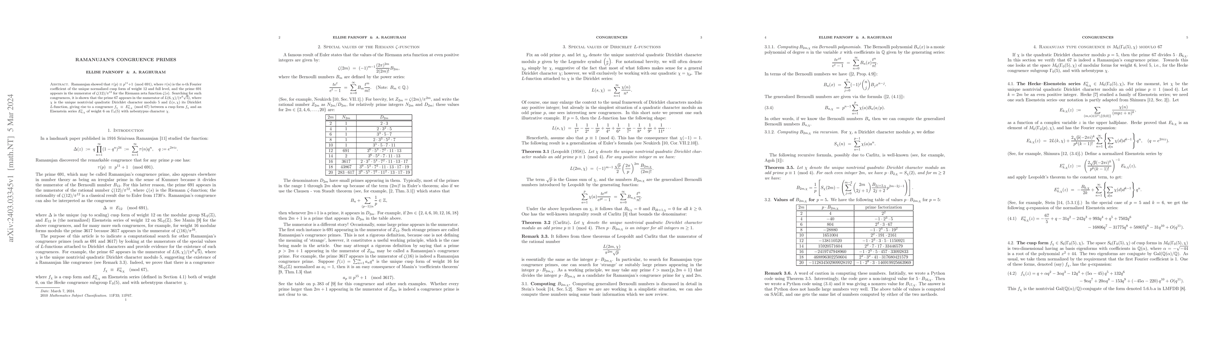 Thumbnail for Ramanujan's congruence primes