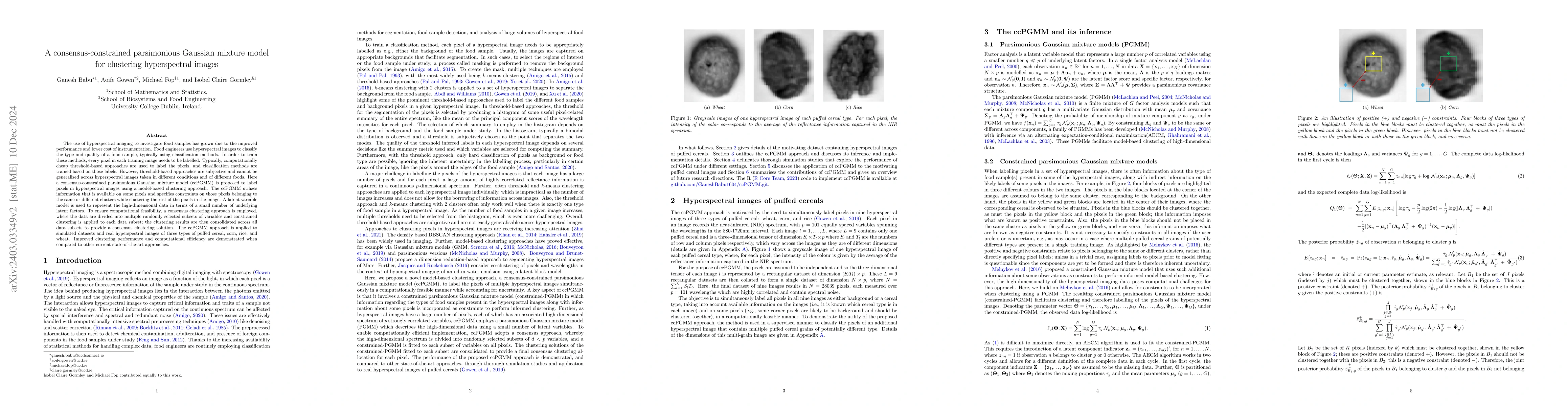 Thumbnail for A consensus-constrained parsimonious Gaussian mixture model for
  clustering hyperspectral images