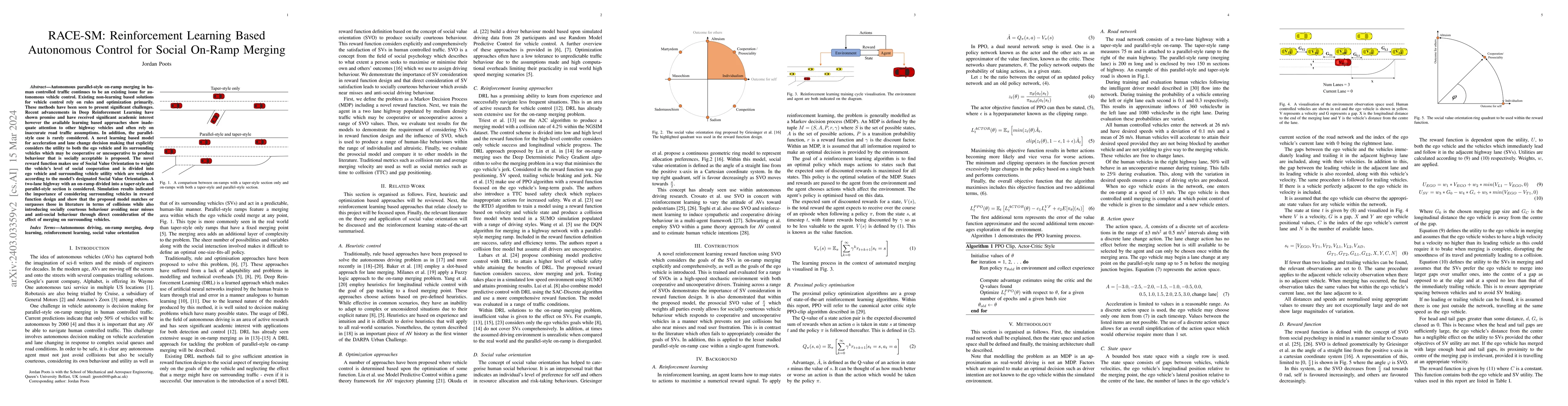 Thumbnail for RACE-SM: Reinforcement Learning Based Autonomous Control for Social
  On-Ramp Merging