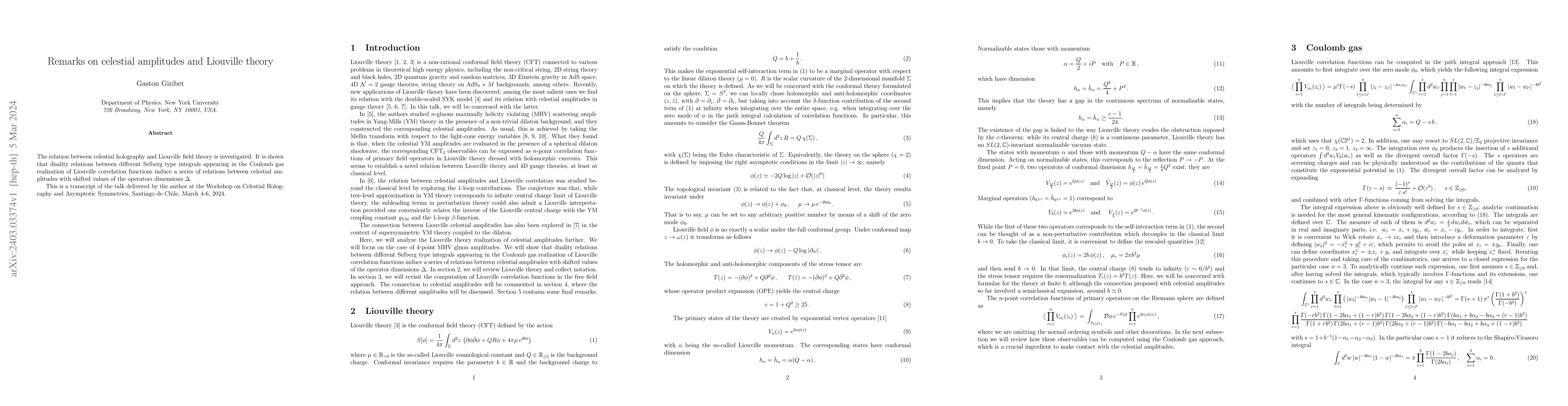 Thumbnail for Remarks on celestial amplitudes and Liouville theory